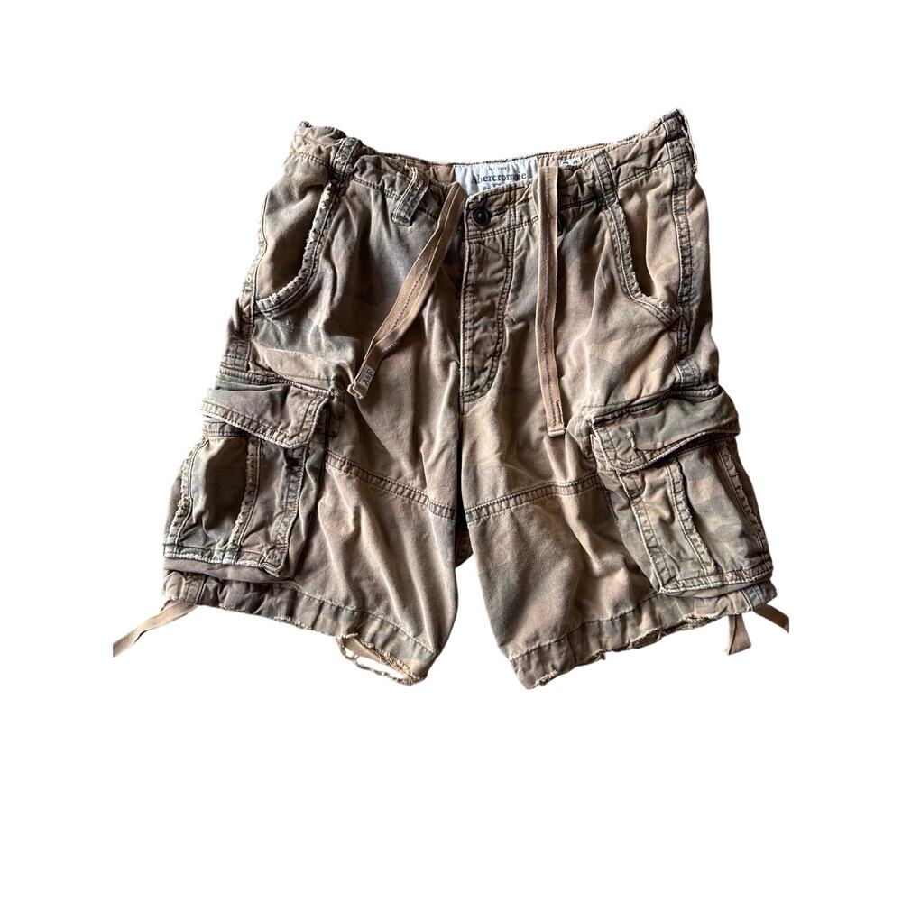 Abercrombie & Fitch Military Style Faded Brown Wash 34” Heavy Cargo Shorts